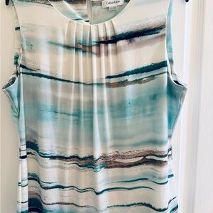 Calvin Klein Sleeveless Striped Watercolor Camisole in Aqua and Teal